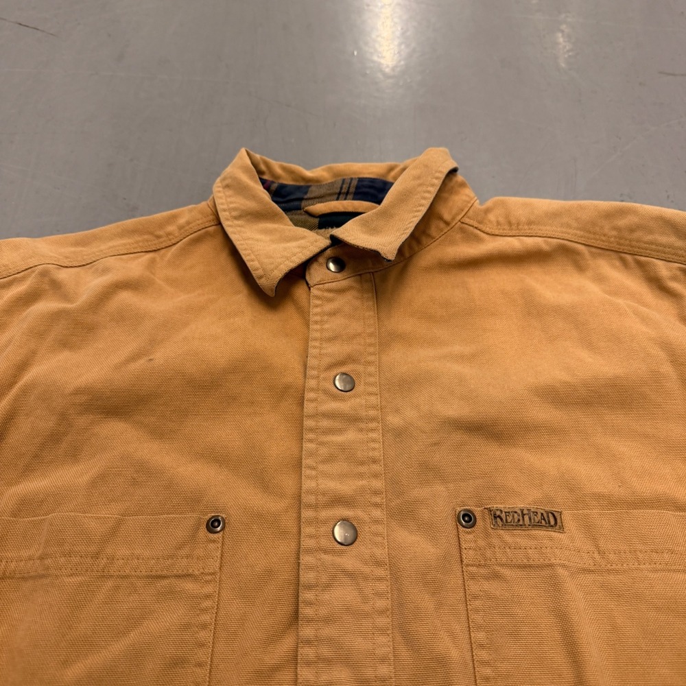 Vintage RedHead Mens Canvas Flannel Lined Shirt Jacket Tan LT Snap Workwear - Picture 11 of 11
